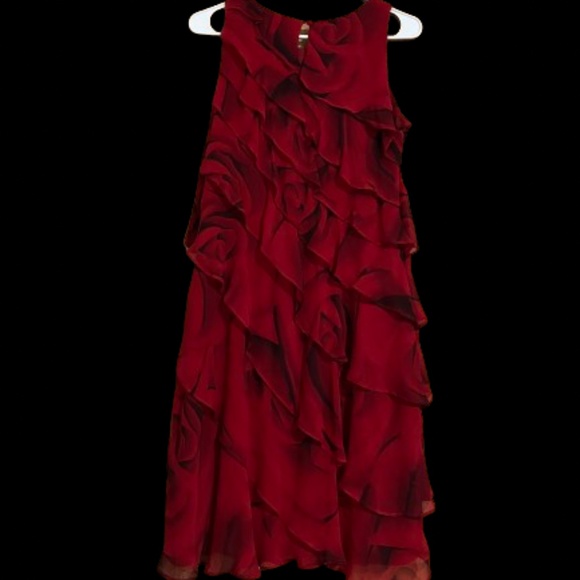 WHBM Women’s Red Rose Chiffon Ruffle Tiered Cocktail Dress Size-M - Picture 7 of 7